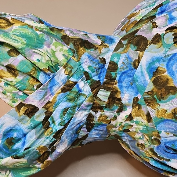 True Vintage Alix Of Miami 1950s Fit And Flare Floral Dress Blue, Green Cupcake - Picture 6 of 17